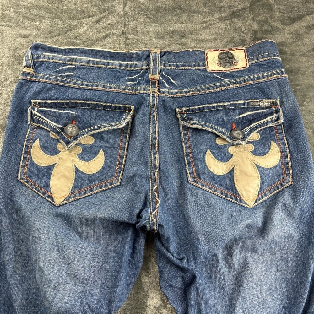 VTG Laguna Beach Jeans Men 40 Y2K Wide Leg White Stitch Streetwear Skull Blue